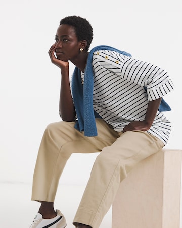 Stripe Button Shoulder Longline Top