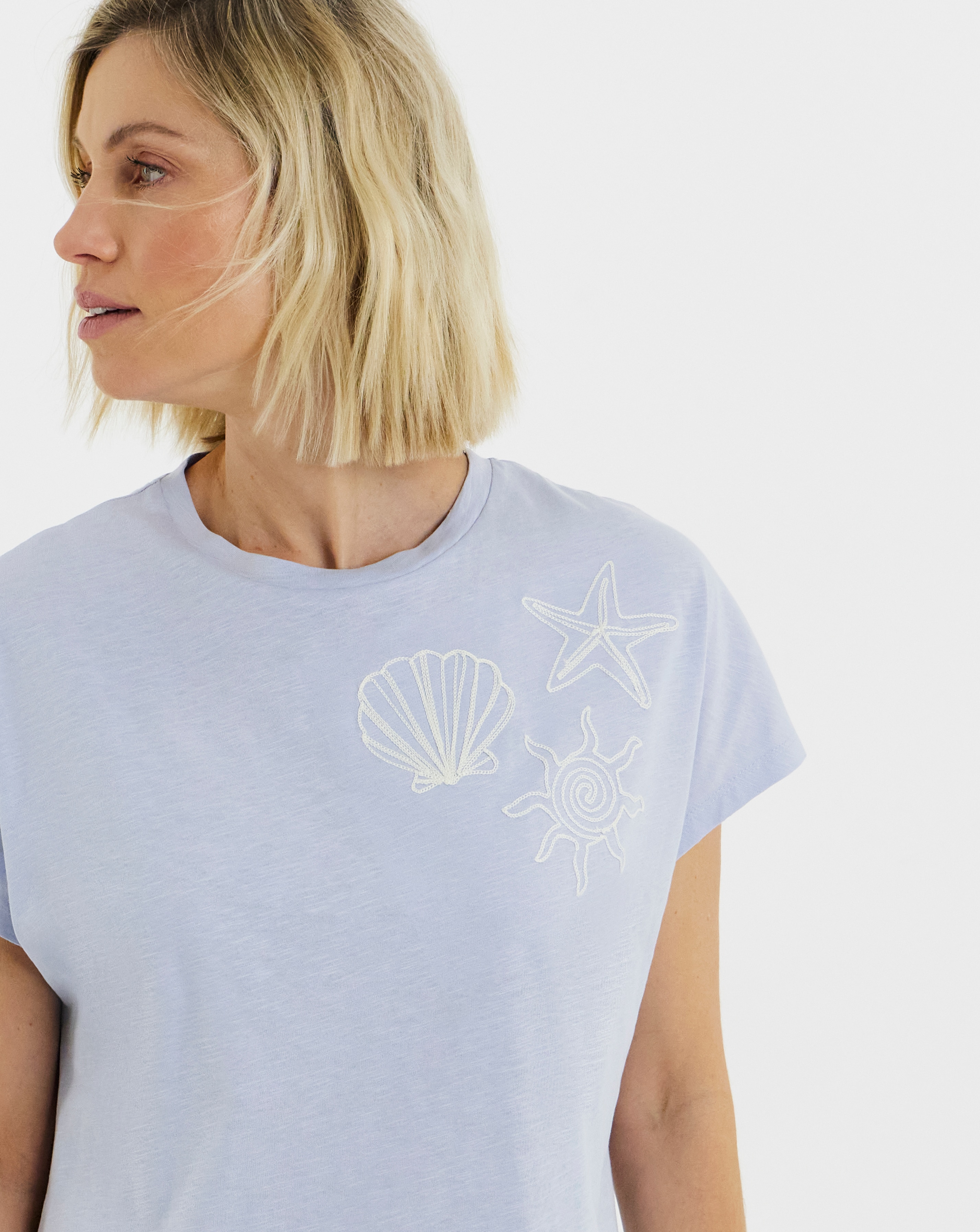 New In - Embroidered Yoke Longline Top