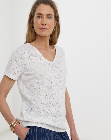 Broderie V-Neck Bubble Hem Top
