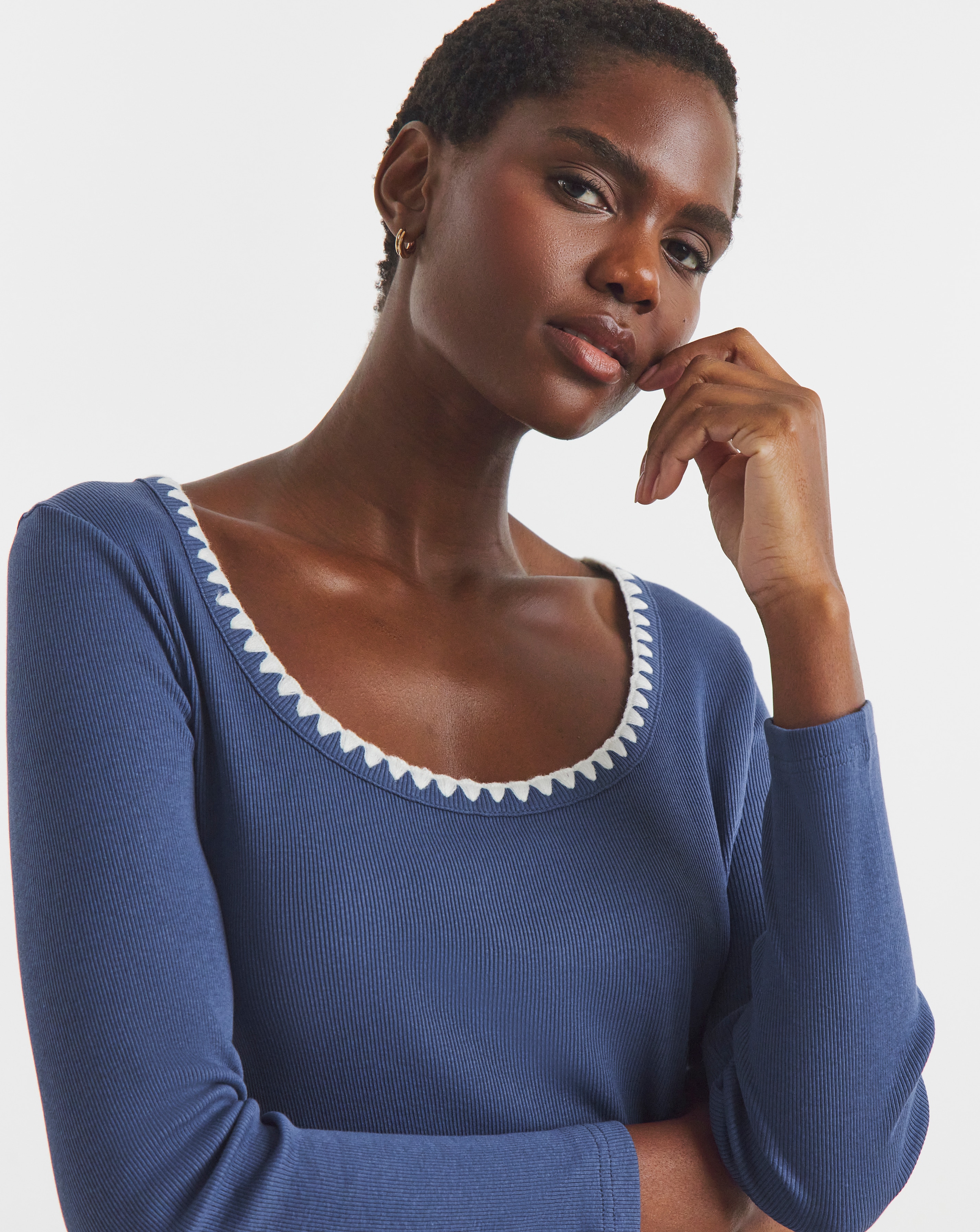 New In - Scallop Neck Long Sleeve Rib Top
