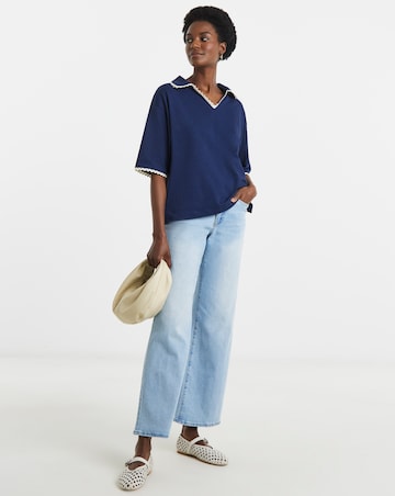 CONTRAST LACE TRIM POLO