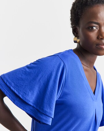 Blue Double Angel Sleeve V Neck Top