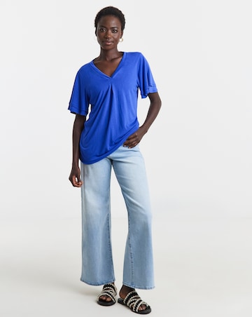 Blue Double Angel Sleeve V Neck Top