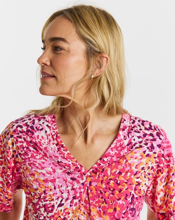 Pink Printed Double Angel Sleeve V Neck Top