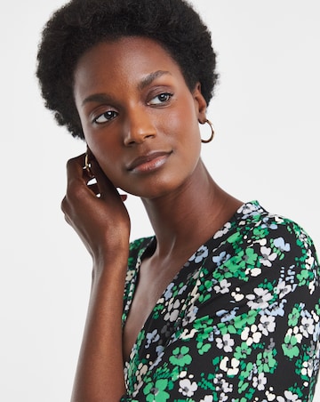 Floral Print Angel Sleeve V Neck Button Through Longline Top