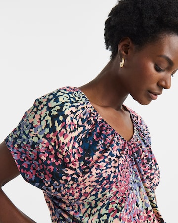 Multi-Coloured Printed V Neck Short Sleeve Top