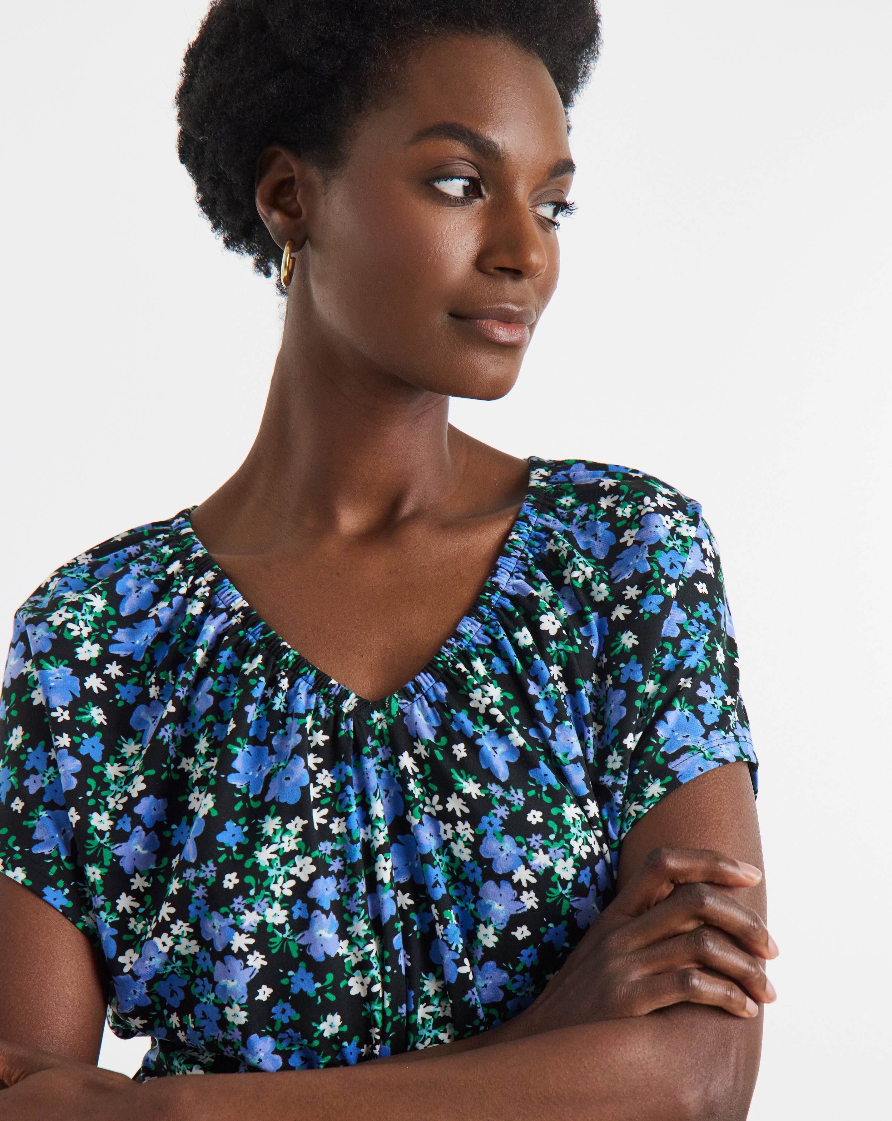 Floral Printed V Neck Short Sleeve Top | JD Williams