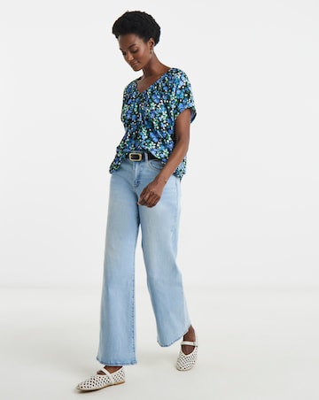 Floral Printed V Neck Short Sleeve Top