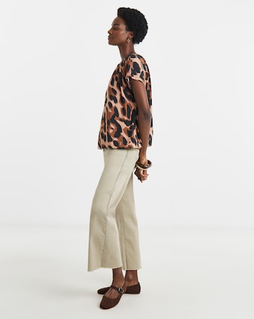 Animal Print Ruched Neck Bubble Hem Top