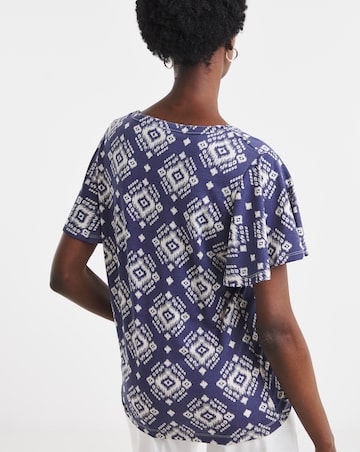 Printed Button Front Frill Sleeve Top