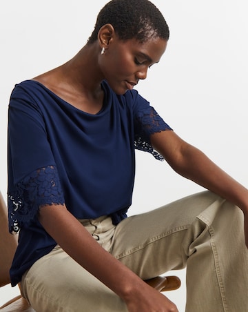 Drape Neck Lace Trim Top