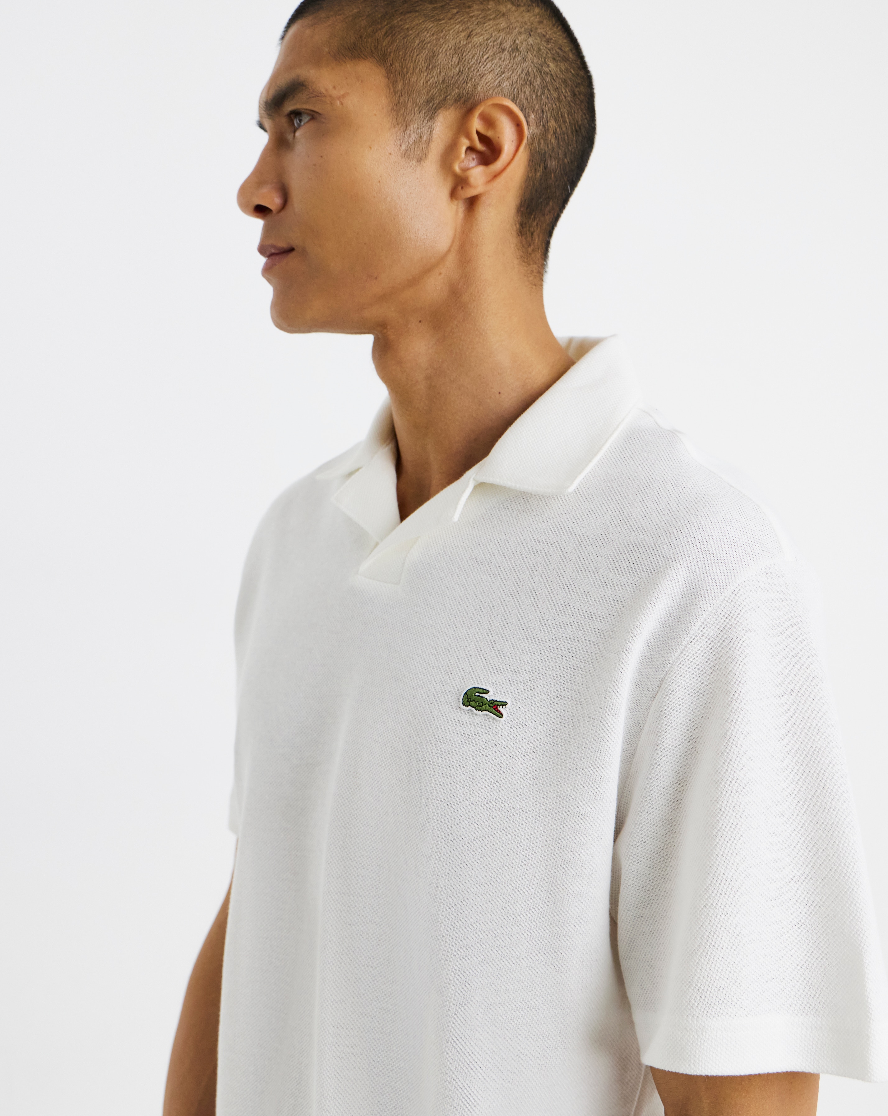 New In - Lacoste Open Neck Linen Blend Polo