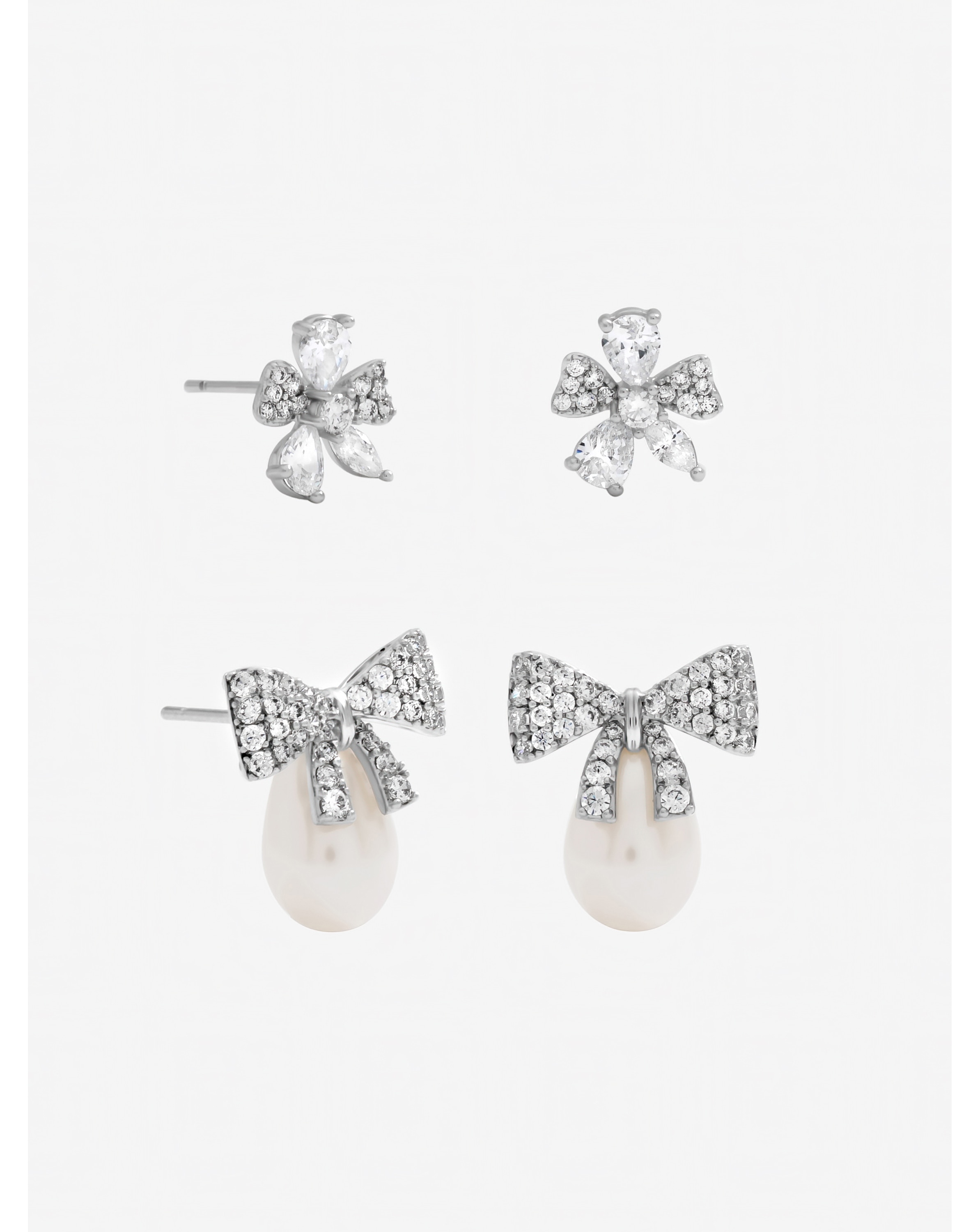 New In - Pearl Pave Bow Earrings - Pack of 2