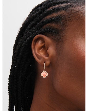 Jon Richard Gold Plated and Coral Clover Huggie Earrings