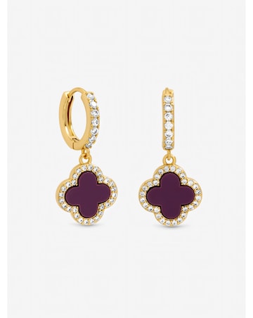 Jon Richard Gold Plated and Purple Clover Huggie Earrings
