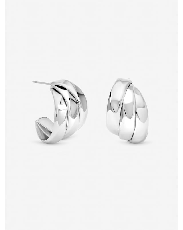 Jon Richard Silver Plated Multirow Molten Hoop Earrings