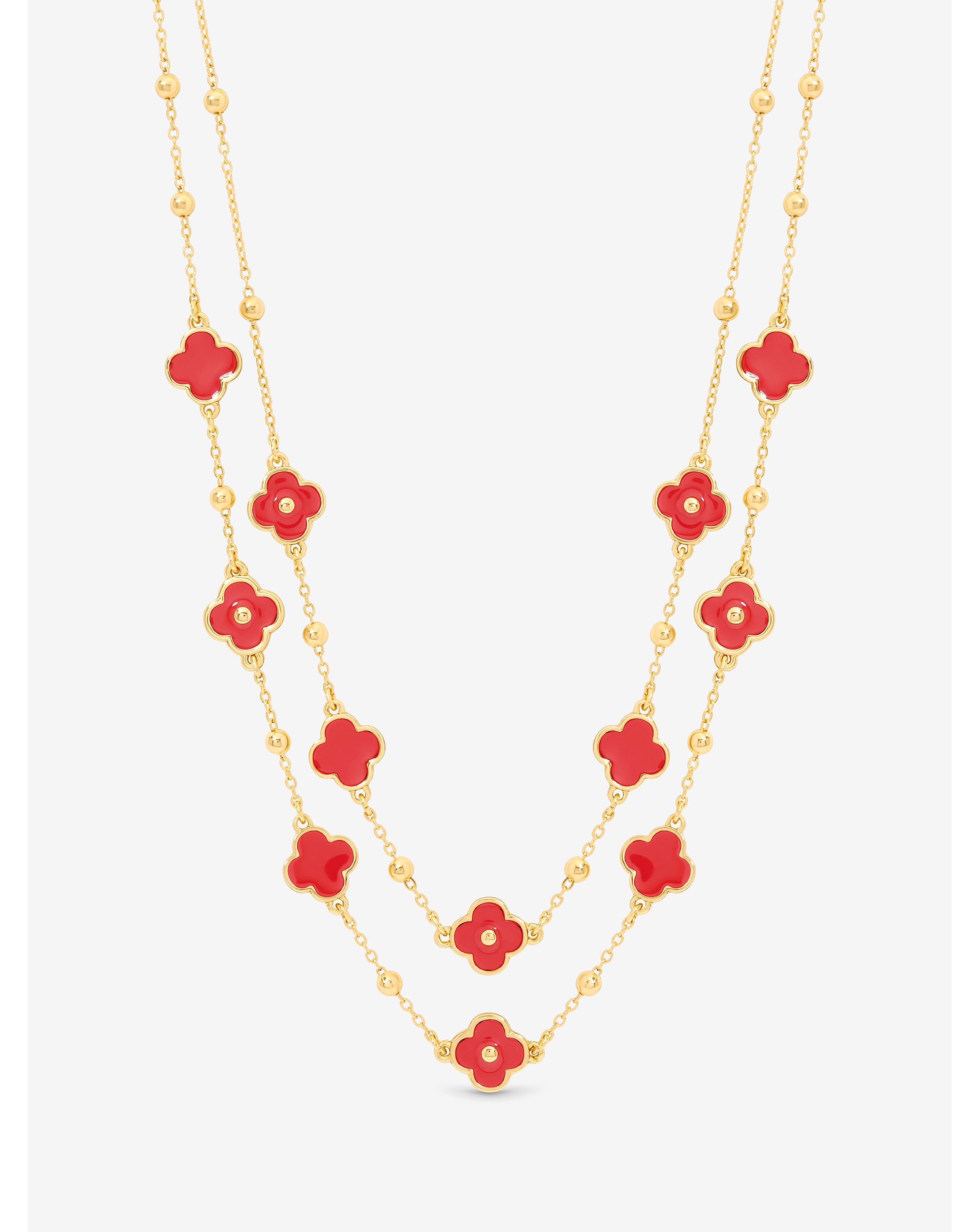 New In - Gold Coral Clover Double Row Necklace