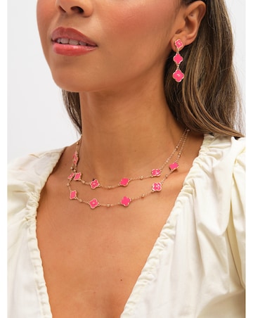 Mood Gold Plated and Coral Clover Double Row Necklace