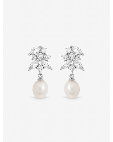 Jon Richard Rhodium Plated Crystal and Freshwater Pearl Earrings