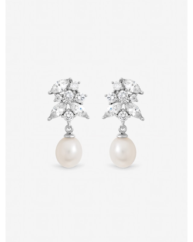 Jon Richard Rhodium Plated Crystal and Freshwater Pearl Earrings