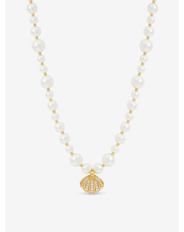 Inicio Gold Plated Pearl and Crystal Shell Necklace - Gift Pouch