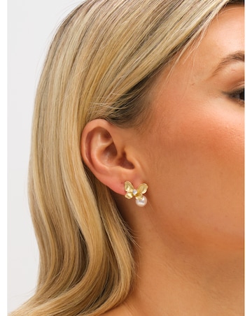 Jon Richard Gold Plated Satin Butterfly and Pearl Drop Earrings