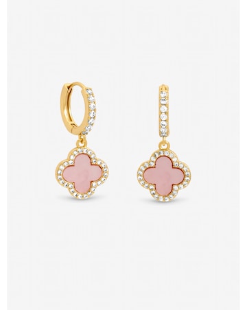 Jon Richard Gold Plated and Pink Clover Huggie Earrings