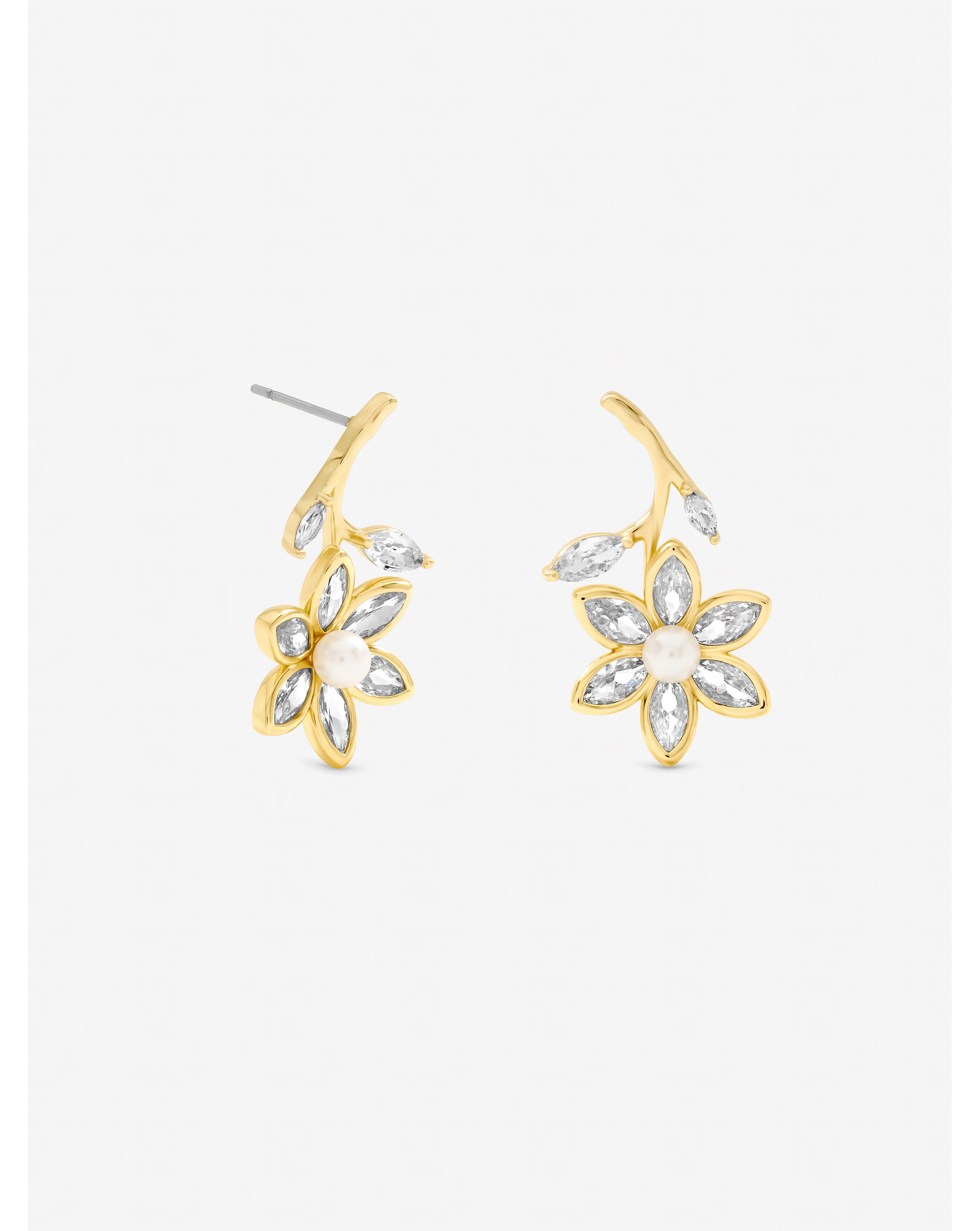 New In - Gold Crystal Pearl Flower Earrings