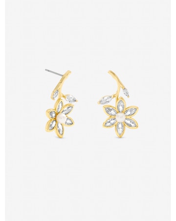 Jon Richard Gold Plated Crystal and Pearl Flower Drop Earrings