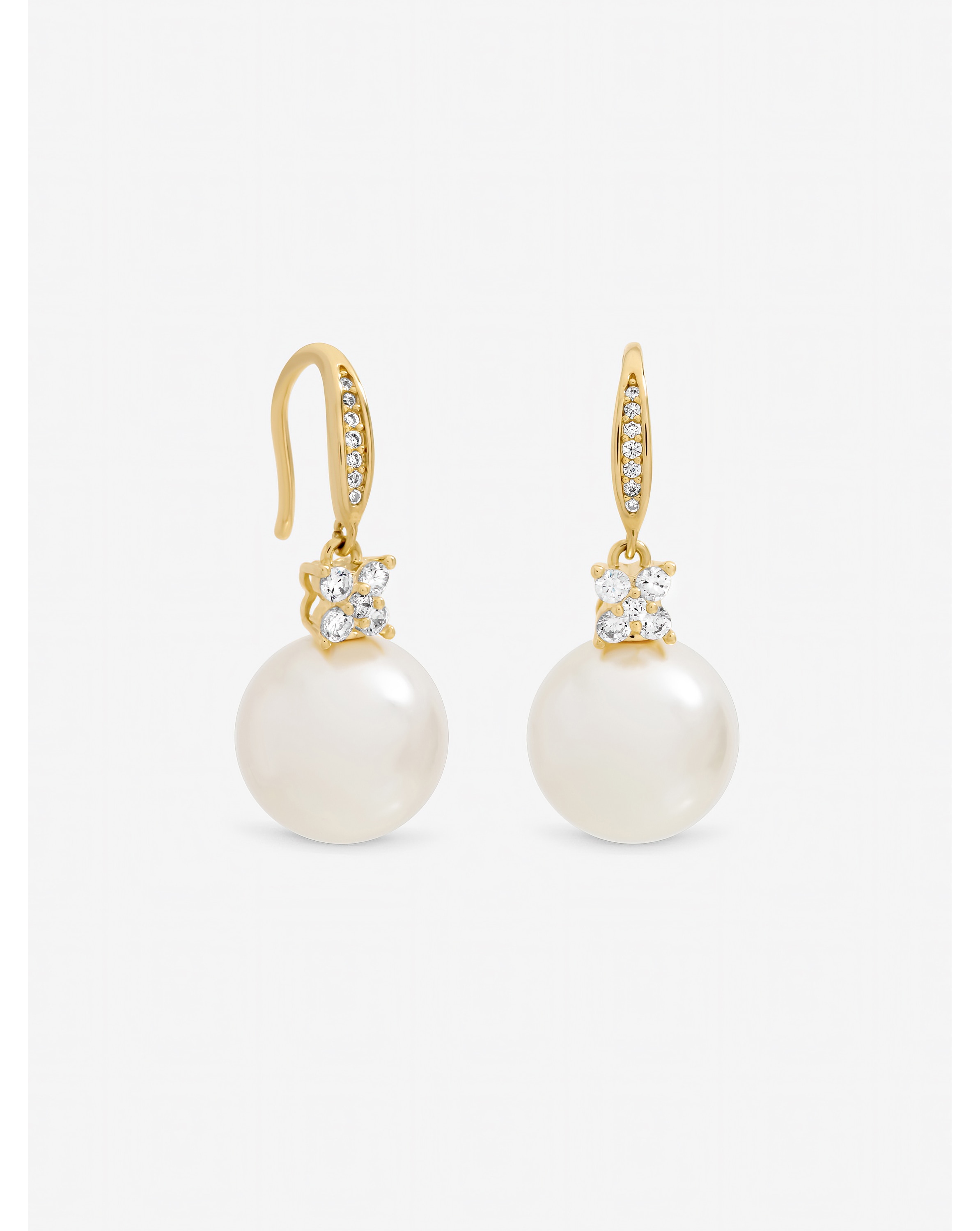 New In - Gold Plated Pave and Pearl Drop Earrings