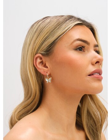 Jon Richard Gold Plated Pave and Blue Butterfly Half Hoop Earrings