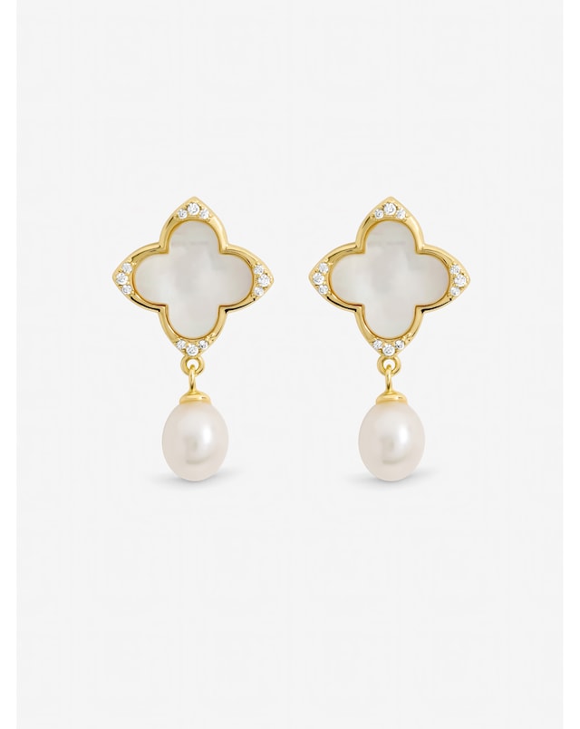 Jon Richard Gold Plated Mother of Pearl and Pearl Clover Earrings