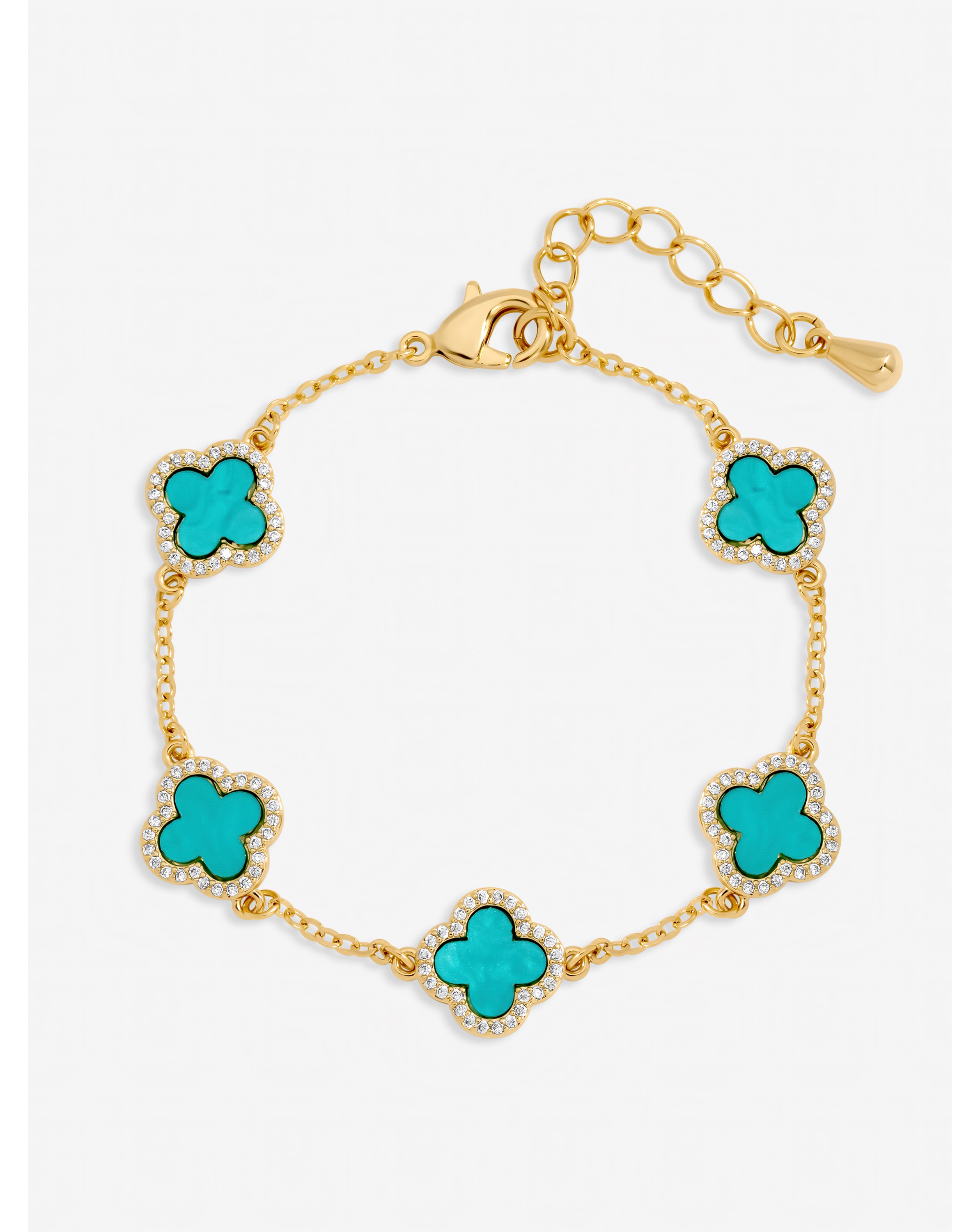 New In - Gold Turquoise Clover Station Bracelet