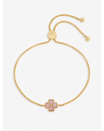 Jon Richard Gold Plated and Pink Enamel Heart Clover Toggle Bracelet