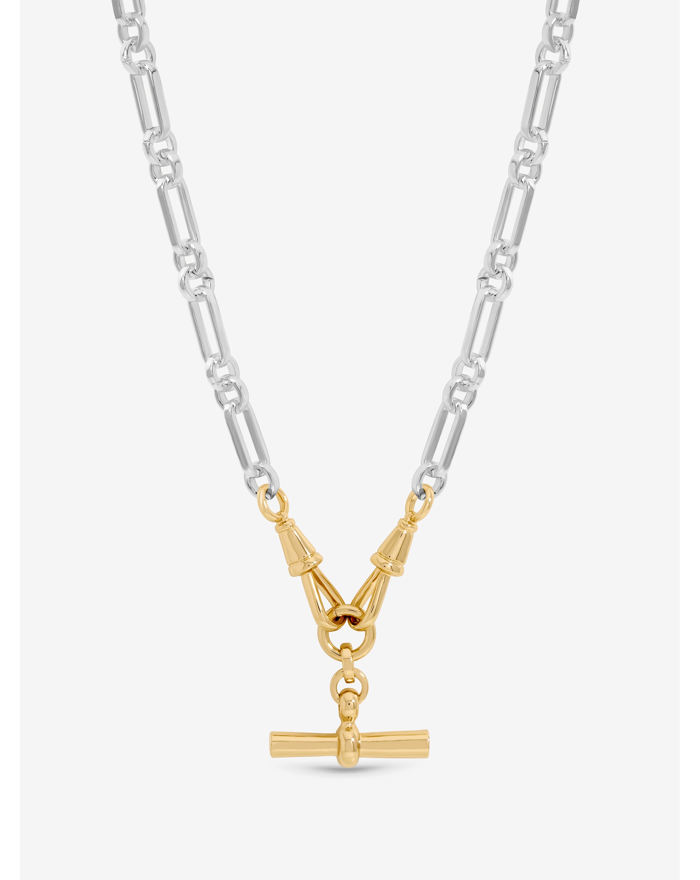 New In - Two Tone T-Bar Necklace - Gift Pouch