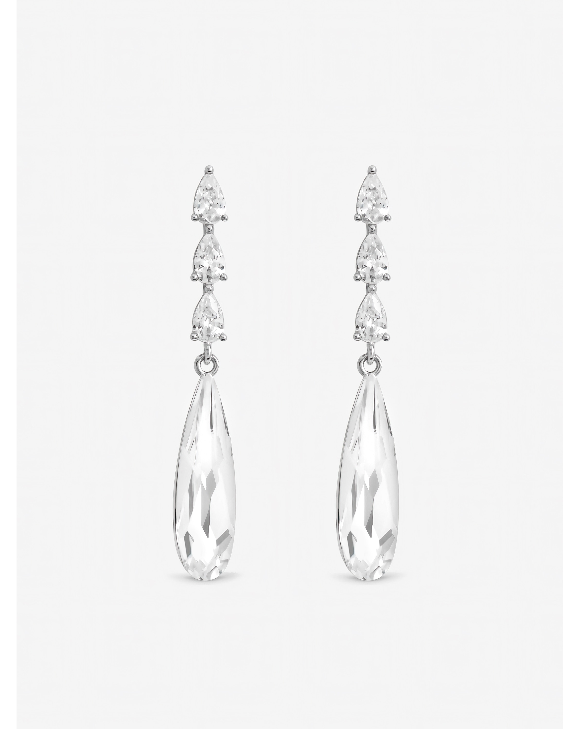 New In - Rhodium Plated Linear Pear Drop Earrings