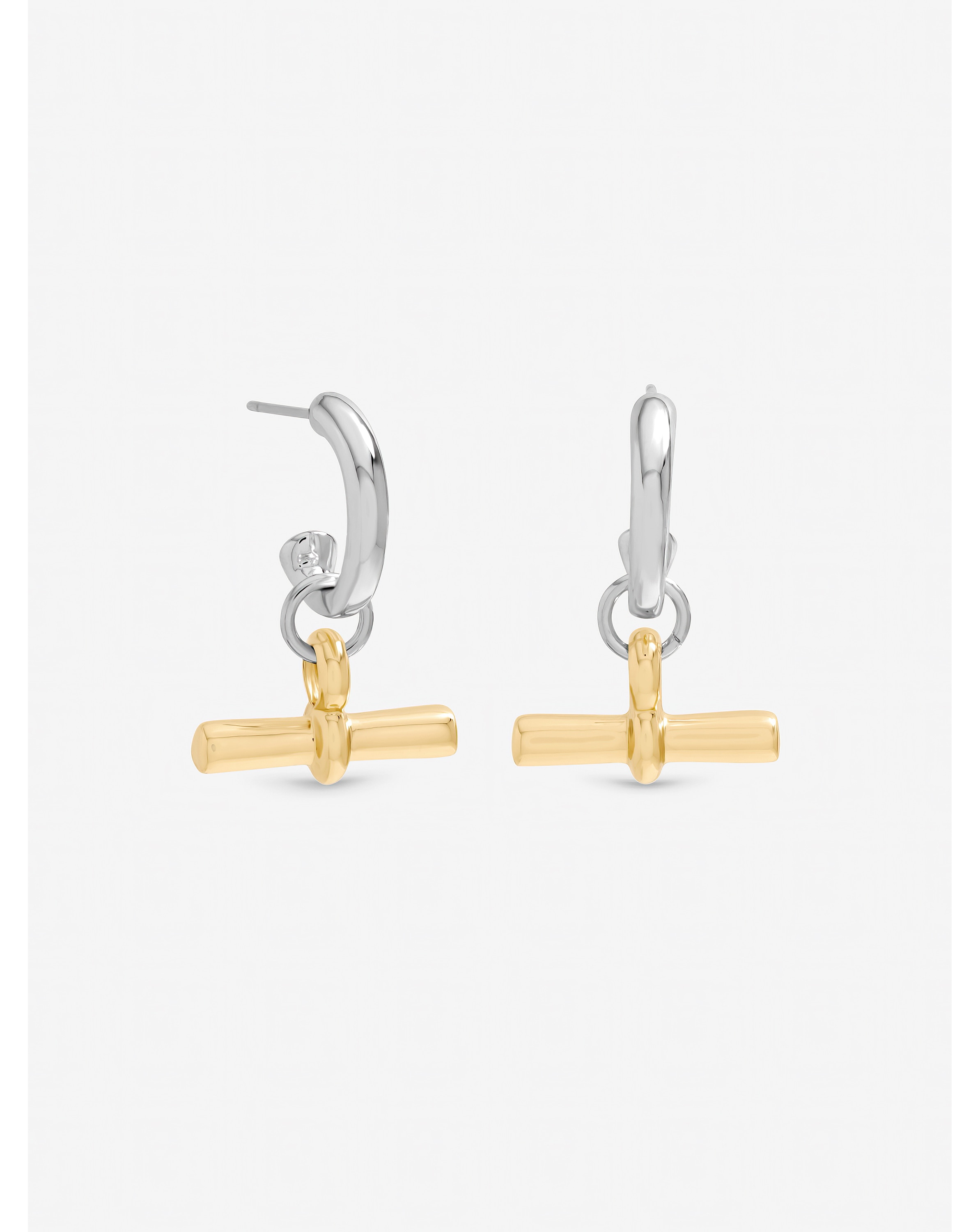New In - Two Tone T-Bar Earrings - Gift Pouch