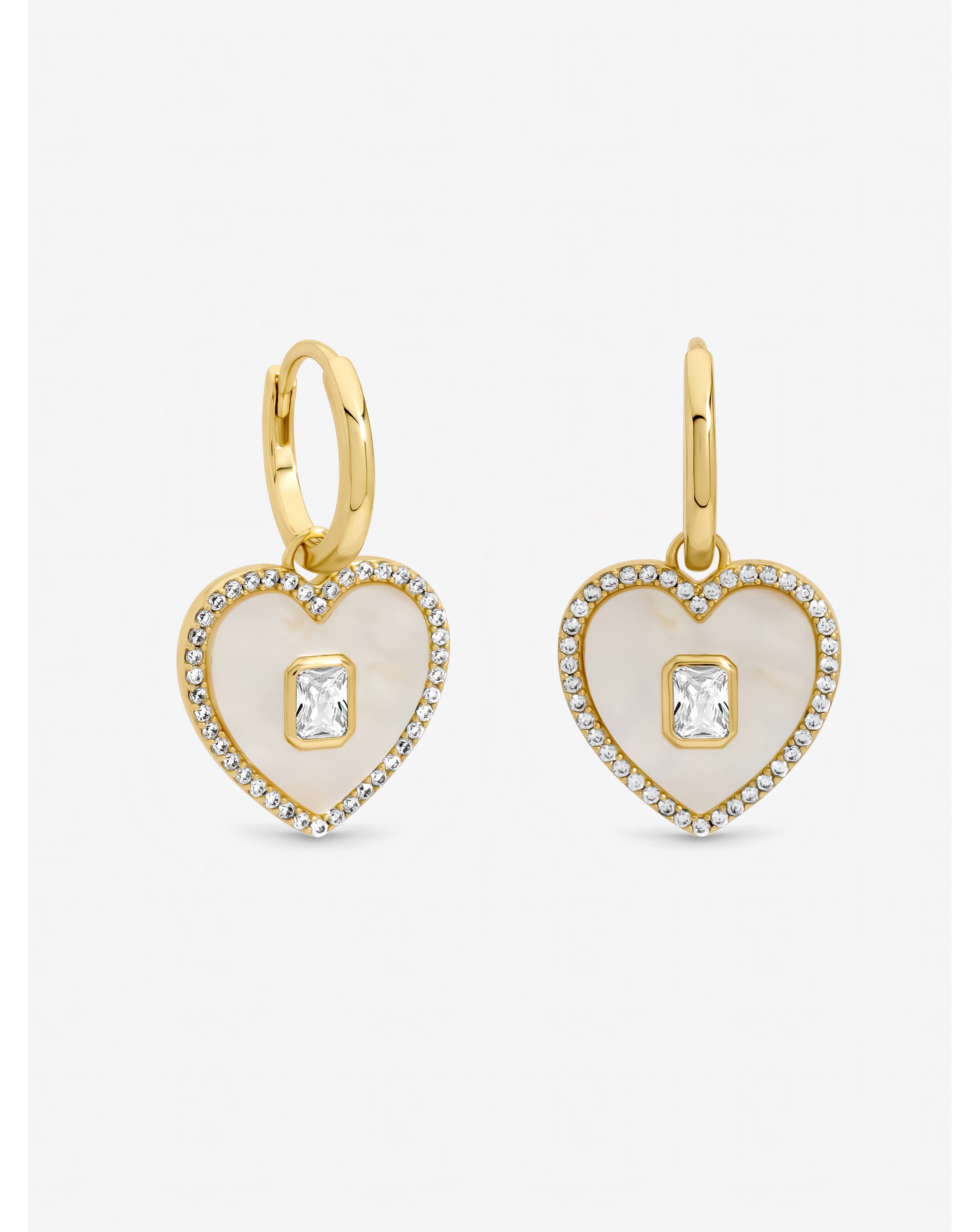 New In - Gold Mother of Pearl Heart Earrings
