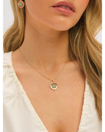 Inicio Gold Plated and Turquoise Celestial Spinner Pendant - Gift Pouch