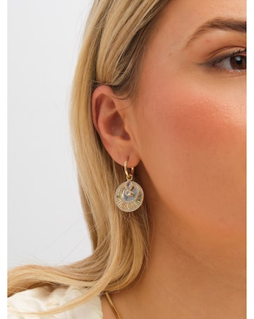 Inicio Two Tone and Crystal Disk Huggie Earrings - Gift Pouch