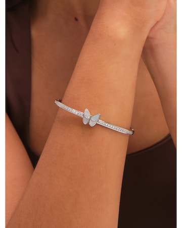 Jon Richard Rhodium Plated Pave and Mother of Pearl Butterfly Bangle