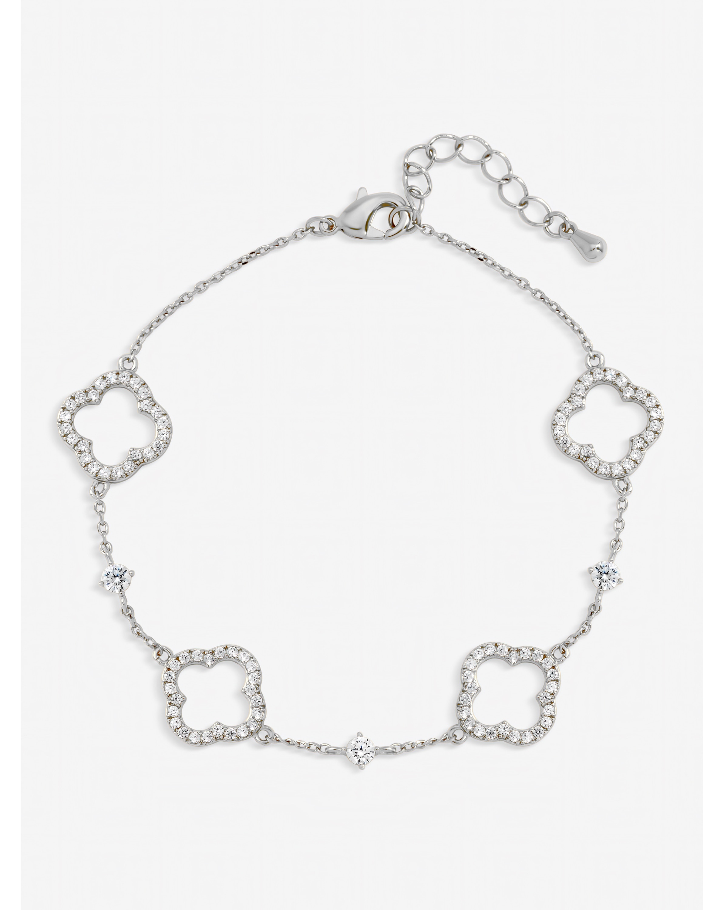 New In - Silver Plated Pave Open Clover Bracelet