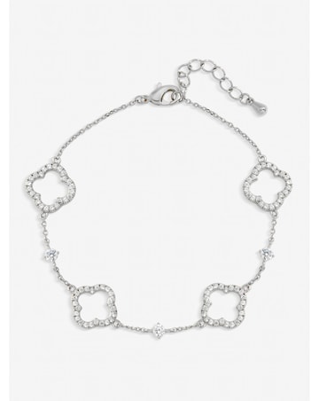 Jon Richard Silver Plated Pave and Crystal Open Clover Bracelet