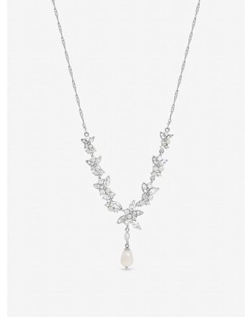 Jon Richard Rhodium Plated Crystal and Freshweater Pearl Y-Drop Necklace