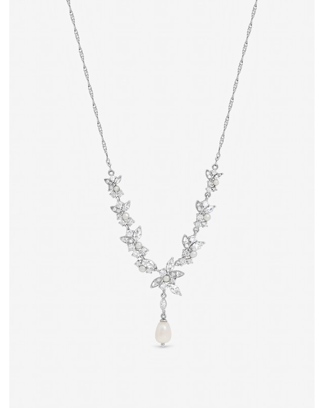 Jon Richard Rhodium Plated Crystal and Freshweater Pearl Y-Drop Necklace