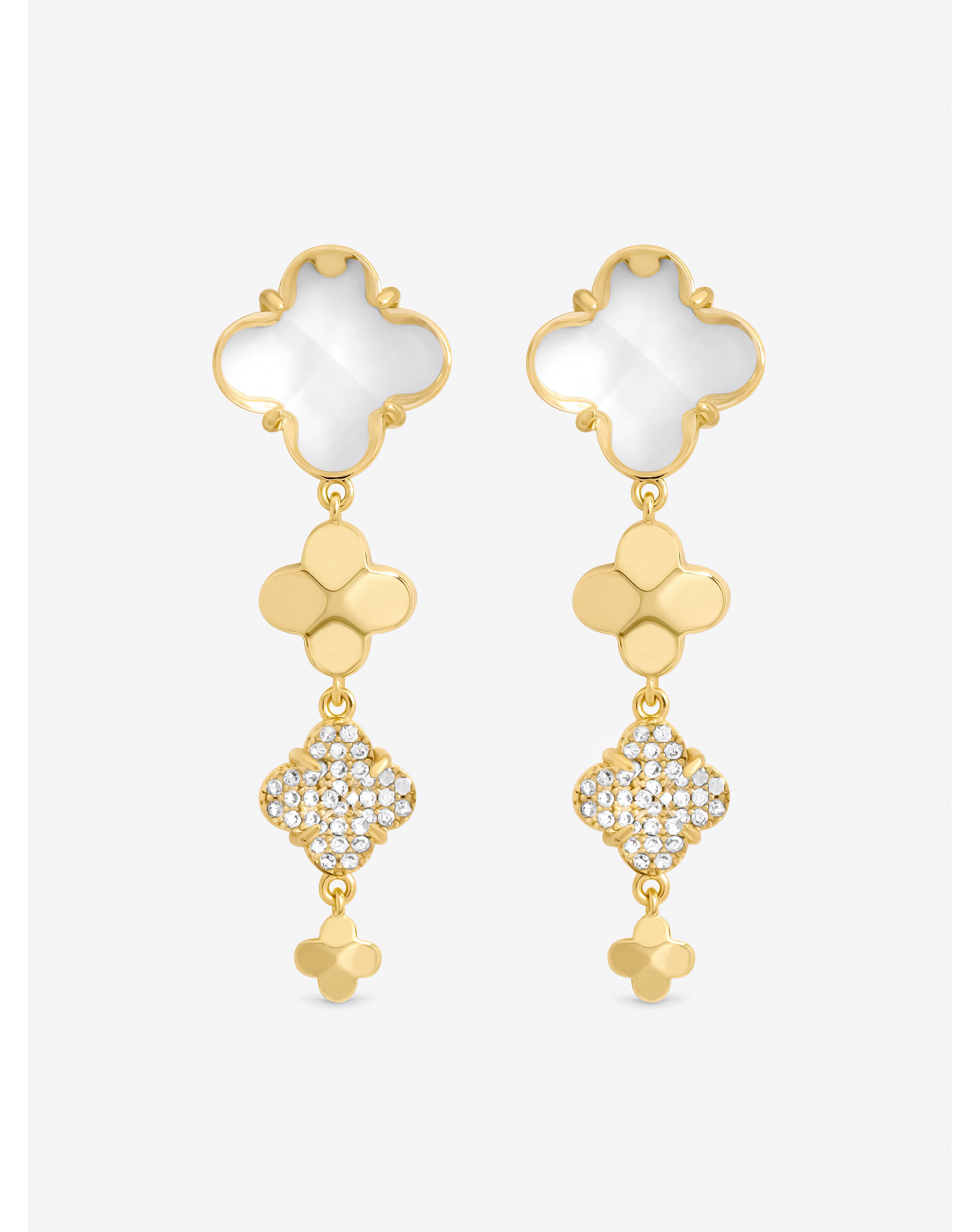 New In - Gold Polished Crystal Clover Earrings
