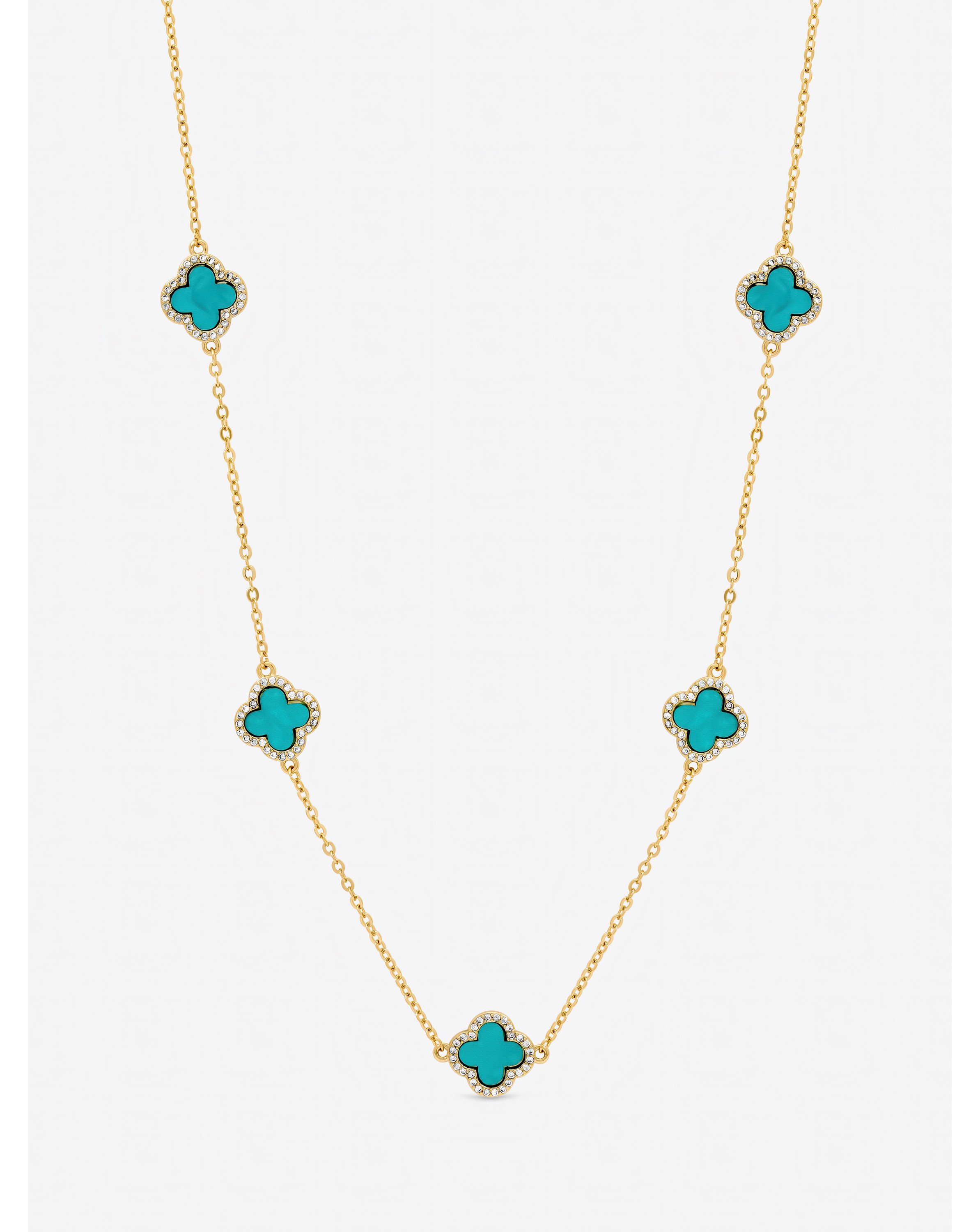 New In - Gold Plated Turquoise Clover Necklace