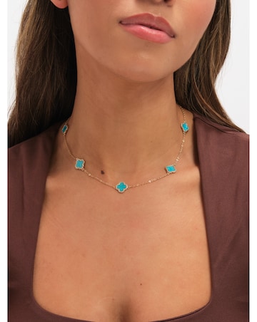 Jon Richard Gold Plated and Turquoise Station Clover Necklace