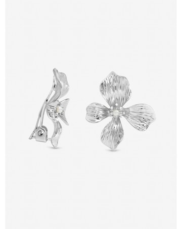 Jon Richard Silver Plated and Pearl Statement Flower Clip Earrings