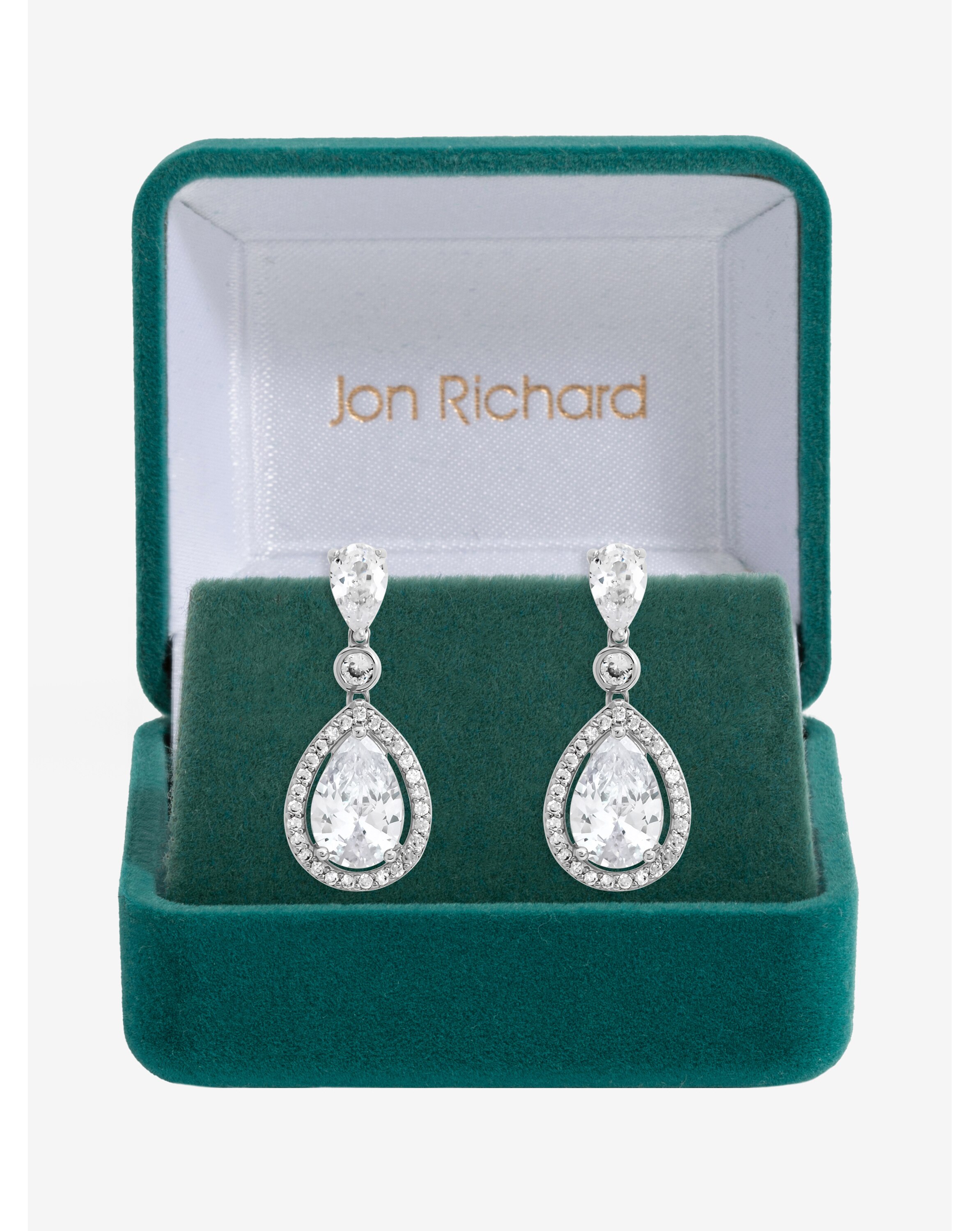 New In - Rhodium Plated CZ Pear Drop Earrings